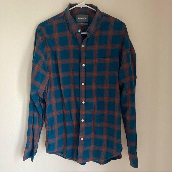 Bonobos Men’s plaid flannel button down hidden collar long sleeve large - EUC! - Picture 1 of 8